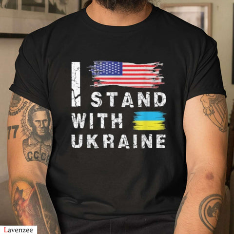 I Stand With Ukraine Cool USA Ukrainian Flag Unisex T-Shirt Ukraine Lovers Ukraine Support Shirt HN