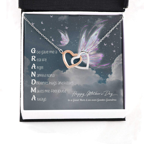 Elegant Gift for your Beloved Grandmother on Mother's Day with Flowers and Wing Message Card Necklace HN
