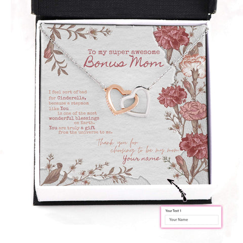 Bonus Mom Necklace: Gift For Mother's Day Super Awesome Bonus Mom, Custom Vintage Message Card HN