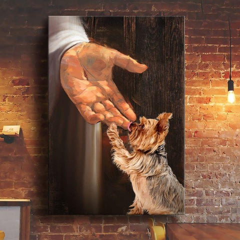 Jesus Yorkshire Terrier In the hand of God Poster, Dog Lovers Wall Art Prints, Jesus Poster, Christian Home Decor