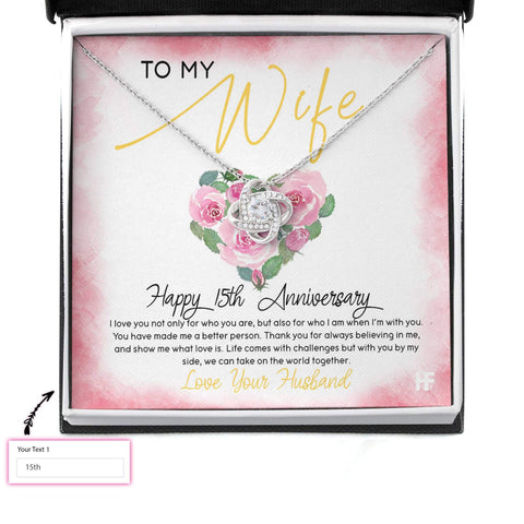 Anniversary Necklace: To My Wife Happy Anniversary, Custom Flower Message Card HN