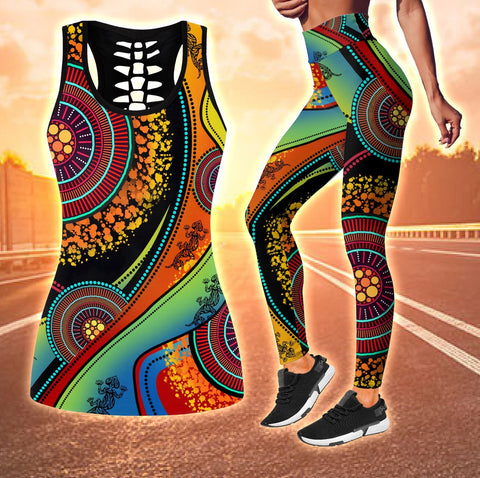 Aboriginal Australia Indigenous Lizard Painting Art Combo (Legging+Tank)