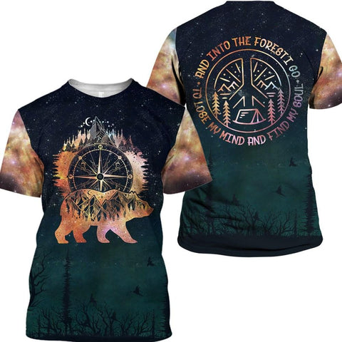 And Into The Forest I Go Bear Dark Green 3D All Over Printed Shirt Camping