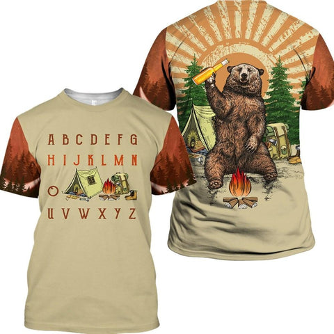Alphabet Bear 3D All Over Printed Shirt Camping