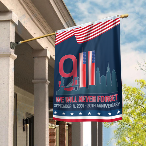 Patriot Flag September 11 - We Will Never Forget Vertical Flag (2 Grommets)