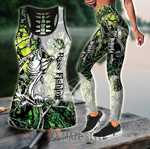 Women Tank top LeggingsBass Fishing - Green Camo Combo Legging + Tank fishing outfit for women