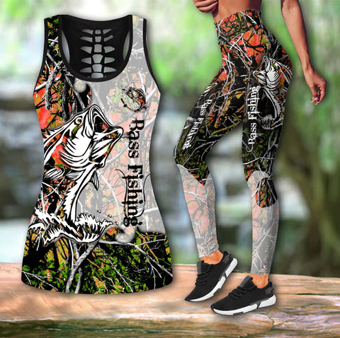 Women Tank top LeggingsBass Fishing -  Orange Camo Combo Legging + Tank fishing outfit for women