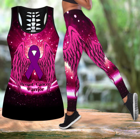 Breast cancer warrior ribbon legging + hollow tank combo HAC220404