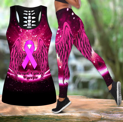 Breast cancer warrior ribbon legging + hollow tank combo HAC180403