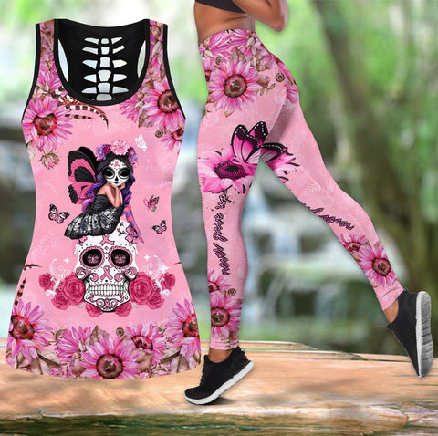 Breast cancer legging + hollow tank combo HAC270303