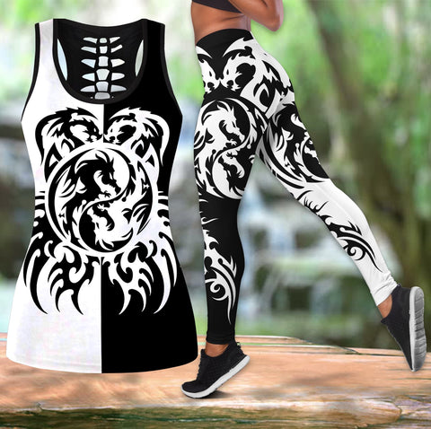 Woman Tank top Black & White Dragon Tattoo Art Combo Tank + Legging HAC050502