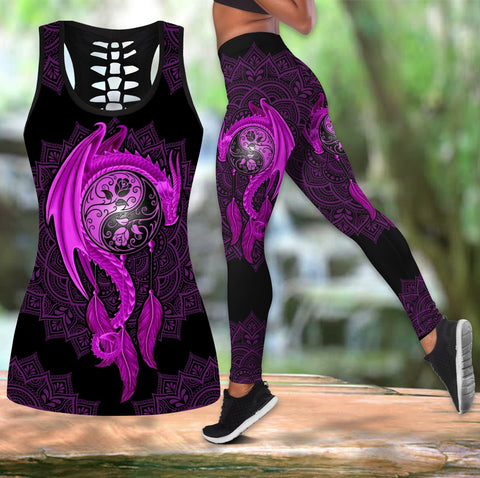 Woman Tank top Purple Mandala Purple Dragon Tattoo Art Combo Tank + Legging HAC070505