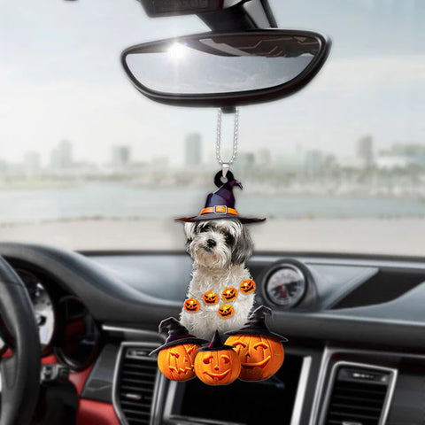 Morkie Halloween Pumpkin Scary Car Ornament HT