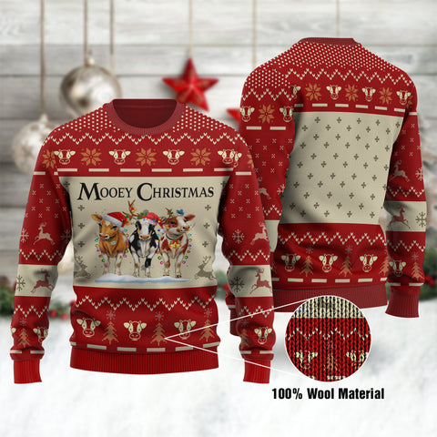 Mooey Christmas Ugly Sweater Cow Cattle Christmas Sweater Knitted Sweater Wool Sweater Christmas Gift HN