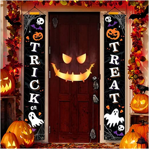 Trick or Treat Halloween Decorations Outdoor Decor Banners Porch Signs Front Door Outside Yard Garland Party Supplies HT