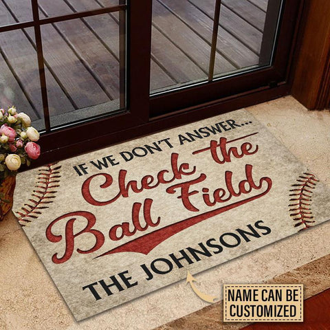 Personalized Baseball Check The Ball Field Customized Doormat