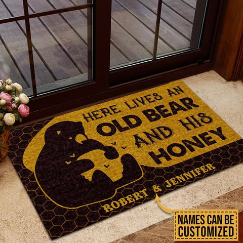 Personalized Bear And Honey Here Lives Customized Doormat