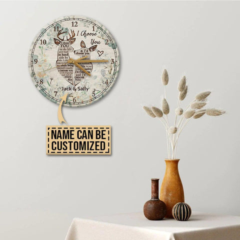 I Choose You Deer Custom Name Wooden Clock