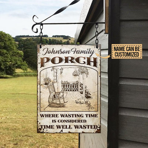 Personalized Farmhouse Porch Time Well Wasted Customized Classic Metal Signs