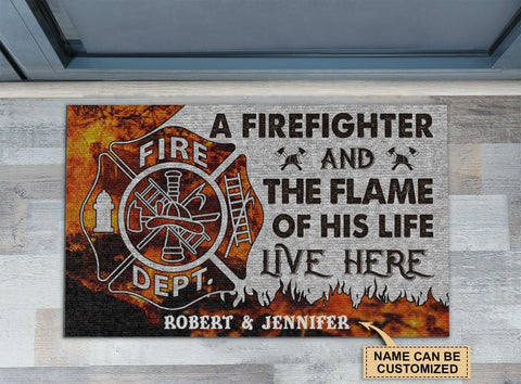 Personalized Firefighter Flame Live Here Doormat