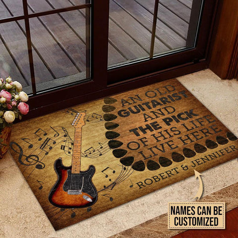 Personalized Guitar Old Couple Live Here Customized Doormat