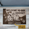 Personalized Raccoon Couple Hideout Customized Doormat