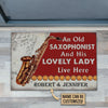 Personalized Saxophone Old Couple Live Here Red Customized Doormat