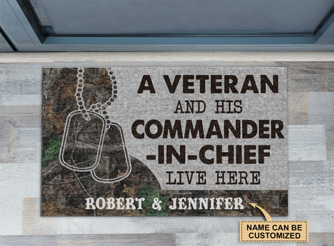 Personalized Veteran Camo Couple Live Here Doormat