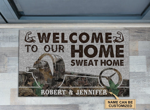 Personalized Weightlifting Camo Sweat Home Doormat