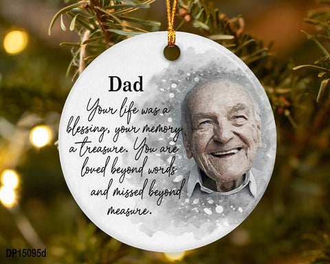 Personalized Dad Memorial Ornament, Remembrance Gift, Loss Of Father Gift, Dad Memorial Ornament, Custom Dad Portrait Gift, Sympathy Gift HT