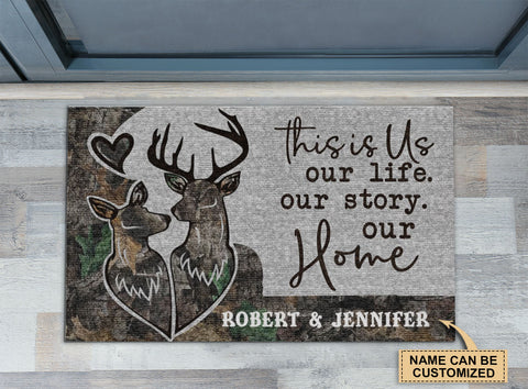 Personalized Deer Couple Camo Our Home Doormat