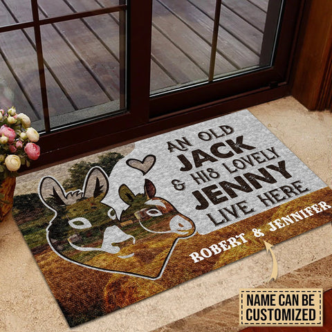 Personalized Donkey Couple Old Jack Lovely Jenny Live Here Customized Doormat