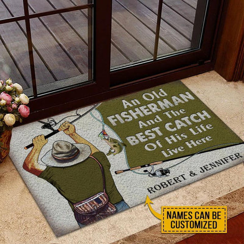 Personalized Fishing Old Couple Live Here Customized Doormat