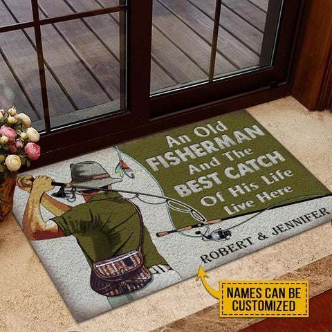 Personalized Fishing Old Couple Live Here Customized Doormat 02