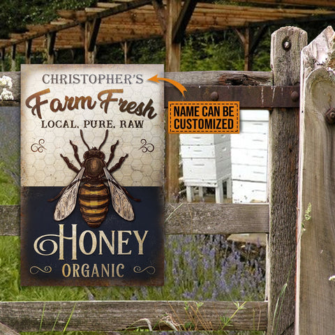 Personalized Honey Bee Navy Farm Fresh Classic Metal Signs