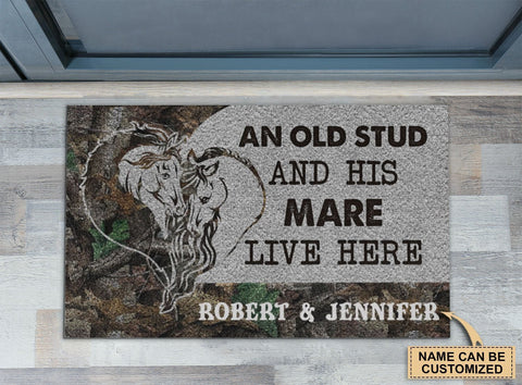 Personalized Horse Old Stud And His Mare Doormat