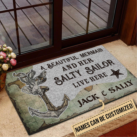 Personalized Mermaid A Beautiful Mermaid And Her Sailor Customized Doormat