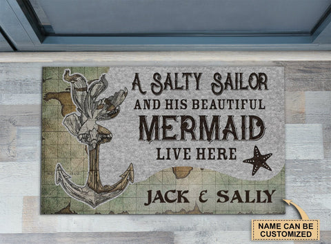Personalized Sailor And His Beautiful Mermaid Doormat