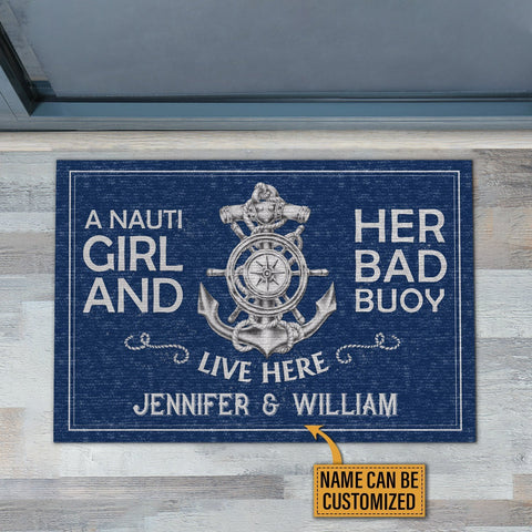 Personalized Sailor Blue Nauti Girl Bad Buoy Customized Doormat