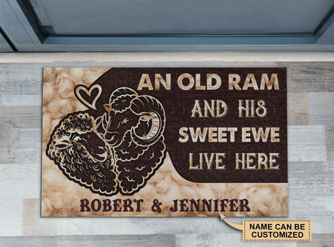 Personalized Sheep Ram And Ewe Live Here Customized Doormat