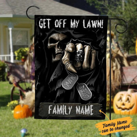 Personalized Skull Get Off My Lawn Halloween Double Sided Halloween Garden Flag For Outdoor Yard Decoration Home Decor ND