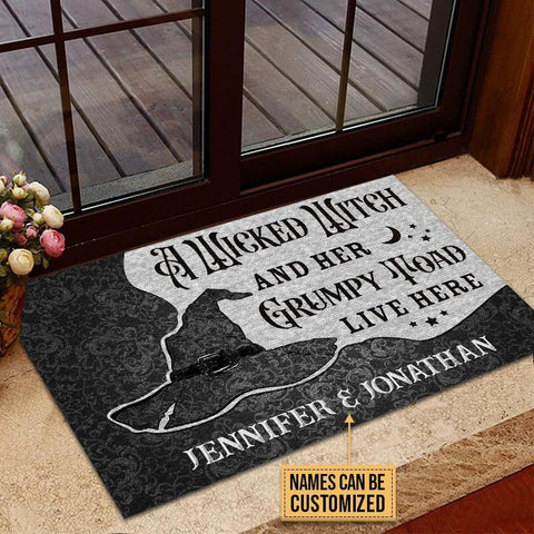 Personalized Wicked Witch Grumpy Toad Live Here Customized Doormat Black TM