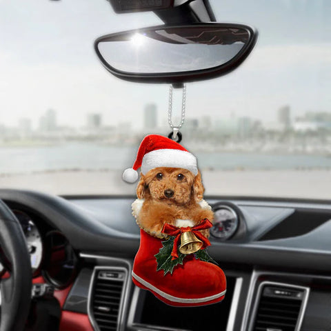 Poodle In Santa Boot Christmas Car Hanging Ornament HT
