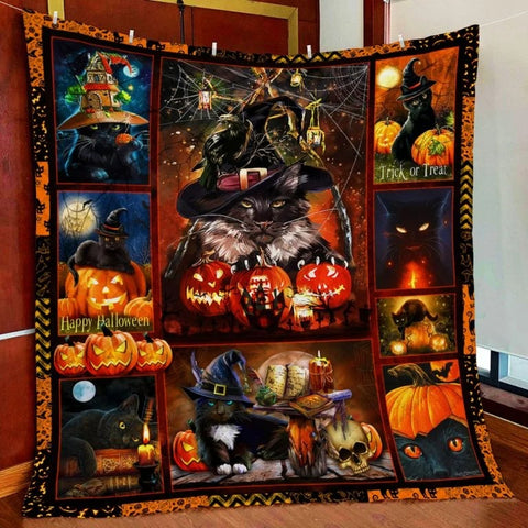 Halloween Pumpkin Black Cat Quilt Blanket Comforter Bedding Home Decoration ND