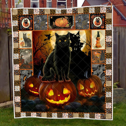 Halloween Pumpkin Black Cat Quilt Blanket Comforter Bedding Home Decoration ND