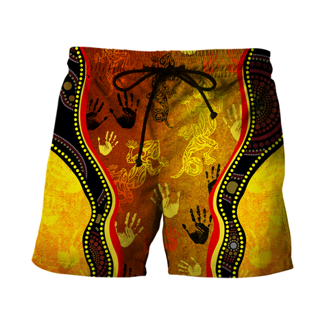 Men Shorts Aboriginal Australia Rock Painting Hand Lizard Art Golden Style shirts for men and women