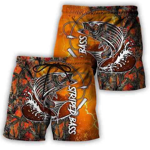 Men Shorts Striped Bass Fishing orange camo all over printed shirts for men and women