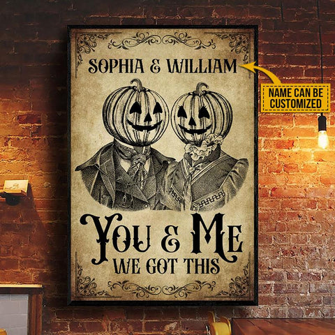 Halloween Poster Skeleton Skull Pumpkin Couple You And Me Custom Poster, Gothic Couple, Anniversary, Wall Pictures, Wall Art, Wall Decor, Halloween