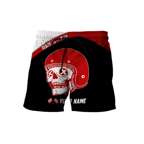Men Racing Shorts Red Personalized Name Motorcycle Racing 3D All Over Printed Unisex Shirts Red Skull