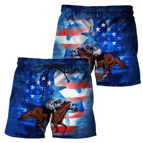 Men Short Blue Personalized Name Horse Racing 3D All Over Printed Unisex Shirts American Rider